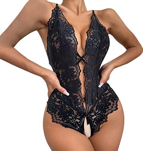 Yebutt Sexy New Years Lingerie Women Snap Crotch Lingerie Sexy Lace Bodysuit Deep V Teddy Lace