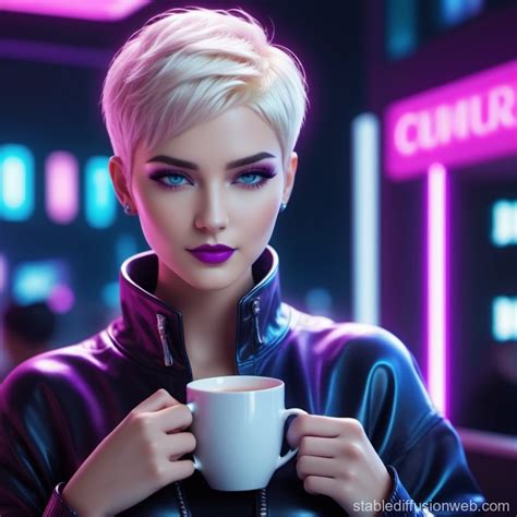 Androgynous Woman With Blonde Pixie Cut And Blue Eyes Stable Diffusion Online