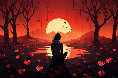 A Silhouette of a Sadness Woman Sitting on the Floor on a Sultry Night ...