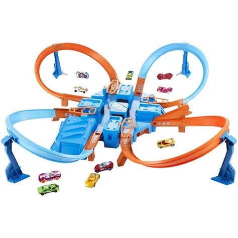 Hot Wheels Track Set With Scale Toy Car Intersections For Crashing Powered By A