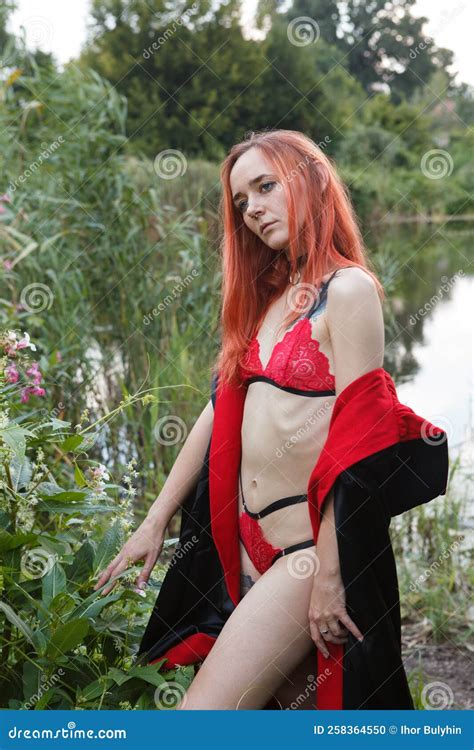 Gothic Girl In Red Lingerie Stock Photo Image Of Fantasy Vamp