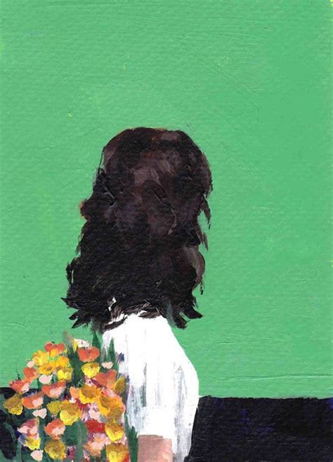 A Painting Of A Woman With Flowers In Her Lap And Green Background She