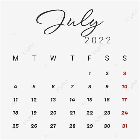 Simple And Minimalist July 2022 Calendar July 2022 July Calendar 2022