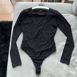 Naked Wardrobe Tops New Naked Wardrobe Cutout Long Sleeve Bodysuit In Black Size Xl Poshmark