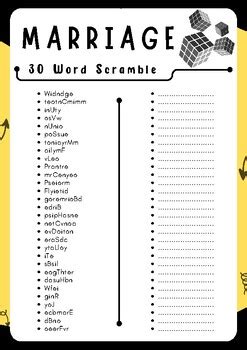 Marriage Word Scramble Puzzle Worksheet Activities Brain Games Tpt