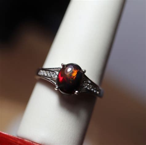 Black Opal Ring Black Fire Opal Opal Cabochon Natural Fire Opal