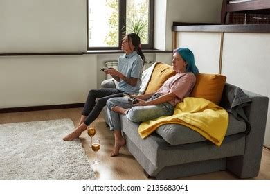 Side View Two Joyful Barefoot Lesbian Stock Photo Shutterstock