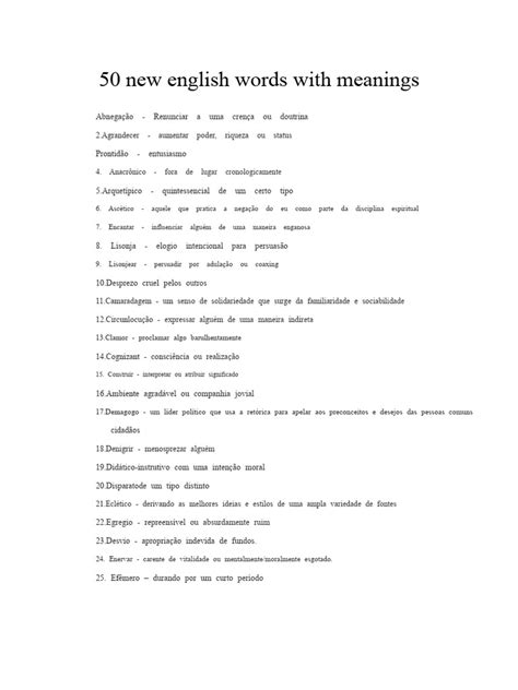 O Que Significa A Palavra Em Inglês - 50 Novas Palavras em Inglês Com Significados | PDF