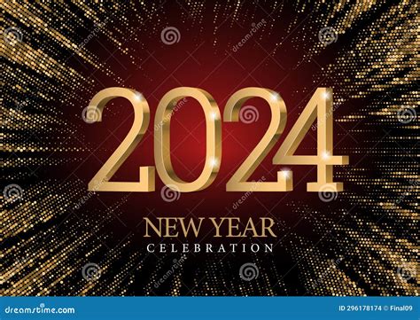 Hny 2024 Golden Lettering Background With Glowing Particle Effect