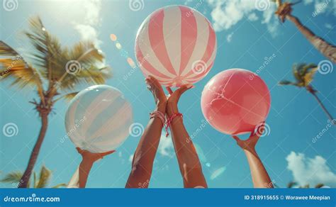 Woman And Friends In Bikini Playing Volleyball Beach Stock Image Image Of Match Adult 318915655
