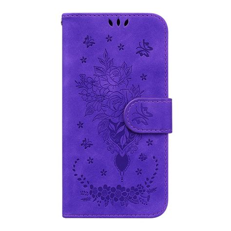 For Infinix Hot I Butterfly Rose Embossed Leather Phone Case Purple Alexnld