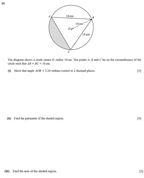 Solved 10 The Diagram Shows A Circle Centre O Radius 10cm The Points