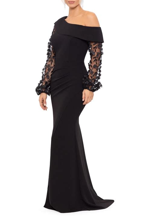 Xscape Floral Appliqué Long Sleeve Gown Nordstrom