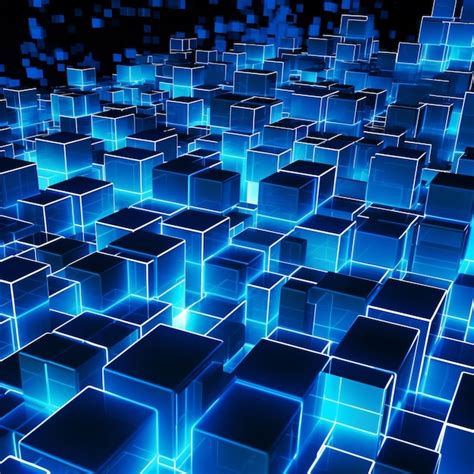 premium photo abstract blue digital cube grid