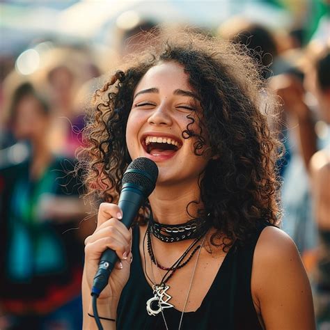 Young Girl Singer Singing At A Concert Beautiful Female Singer Performs