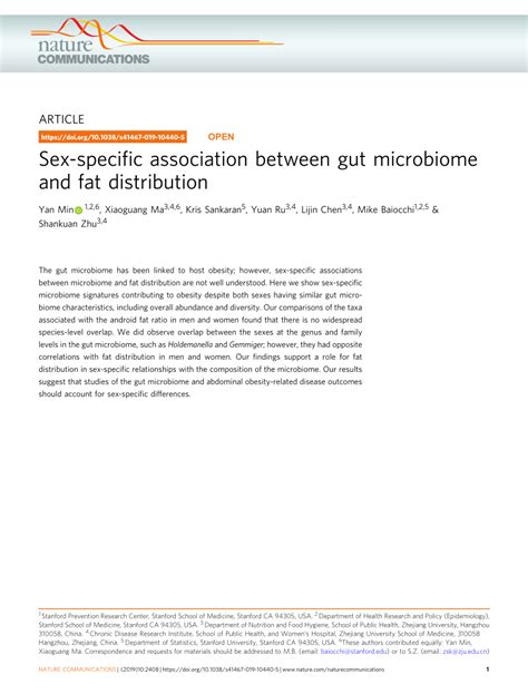 PDF Sex Specific Association Between Gut Microbiome And Fat Distribution