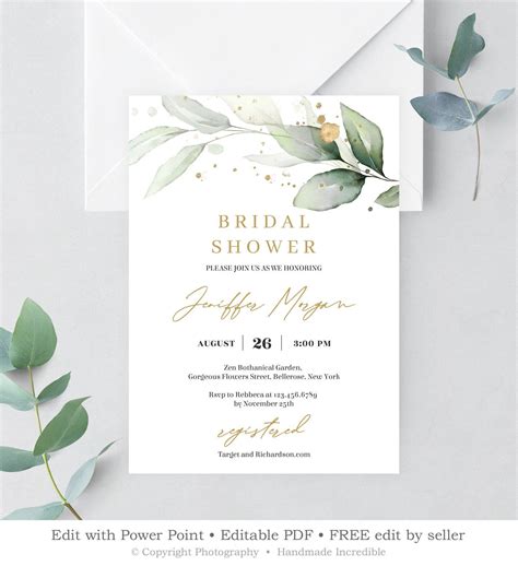 Eucalyptus Bridal Shower Invitation Printable Editable Greenery Shower Invite Brunch Bubbly