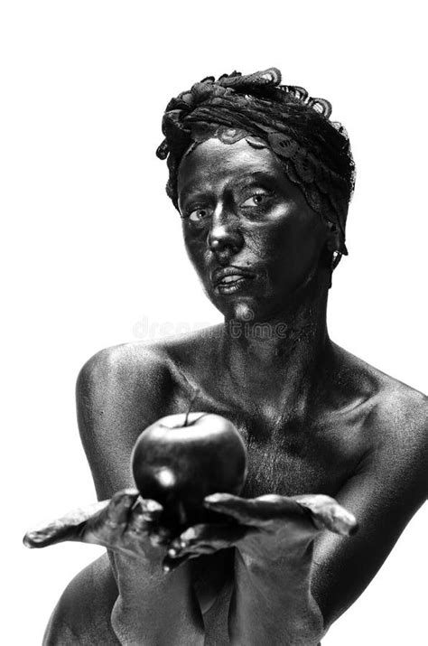 Naked Woman Painted In Black On A White Background In The Studio Stock Photo Image Of Chess