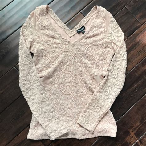 Bebe Tops Nude Lace V Neck Top With Mesh Cut Outs Poshmark