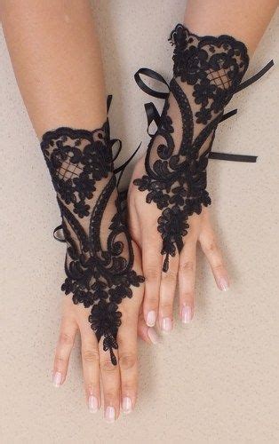 Black Gothic Lace Black Wedding Gloves Bridal Gloves Fingerless Gl