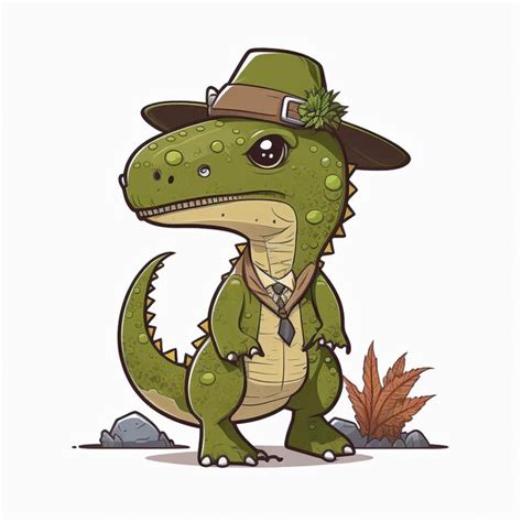 Premium Photo Dinosaur Wearing A Hat Vector Illustration