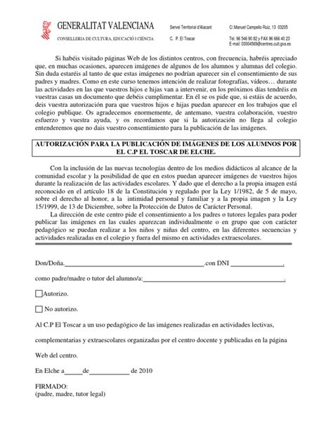 Autorización Para Publicar Fotos Y Trabajos De
