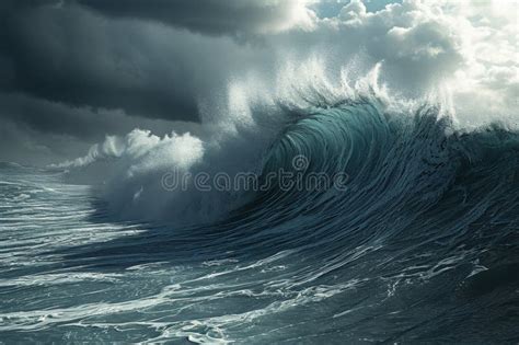 A Large Wave Crashes With Force In The Middle Of The Open Ocean