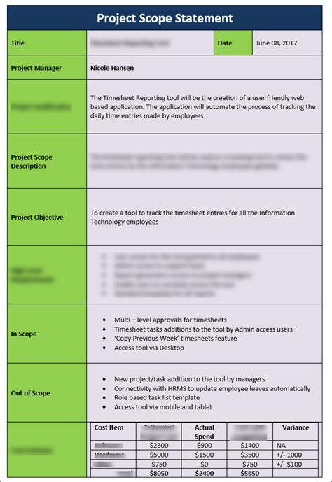 Project Scope Statement Template Techno Pm Project Management Templates Download