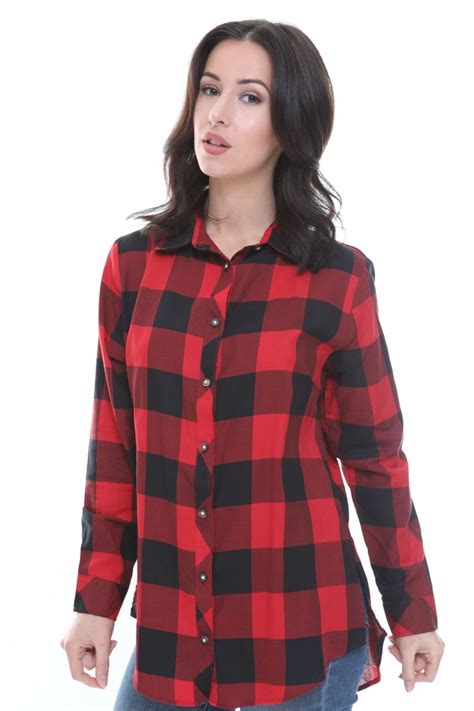 Womens Red And Black Plaid Shirt