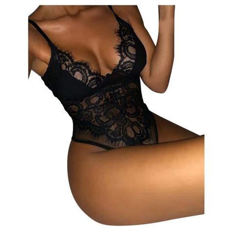 Body Femmes Sexy Dentelle Combinaison Sangle Réglable Halter Lingerie Vêtements De Nuit Noir