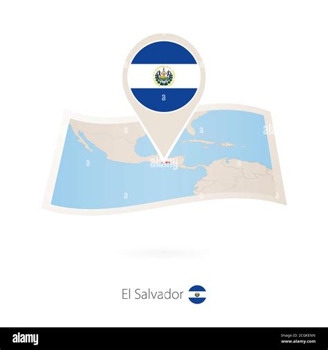 Mapa De Papel Doblado De El Salvador Con El Alfiler De La Bandera De El