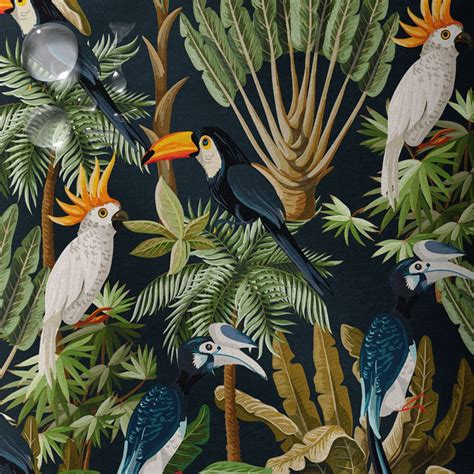 Tissu imperméable Oxford PRIME Perroquets et toucans