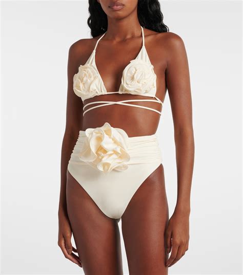 Floral appliqué triangle bikini top in white Magda Butrym Mytheresa