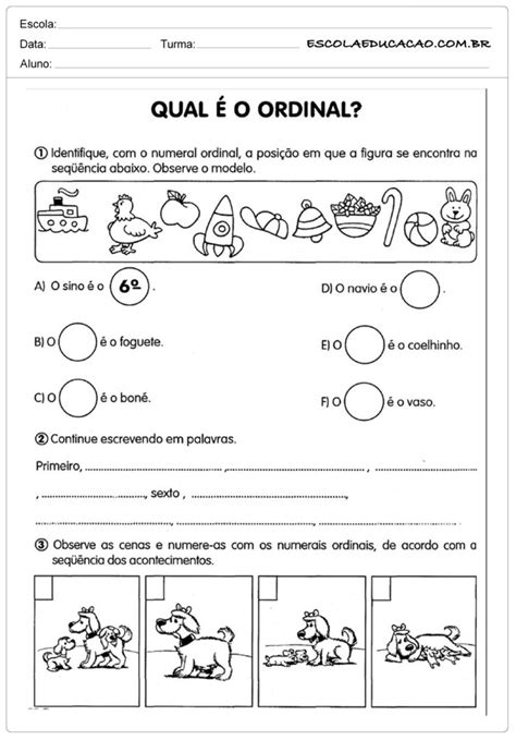 Atividades números cardinais e ordinais para imprimir