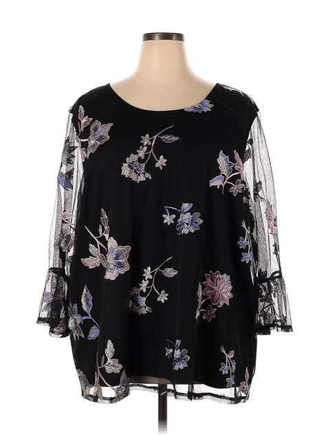 Catherines 100 Polyester Floral Black Long Sleeve Blouse Size 3x Plus