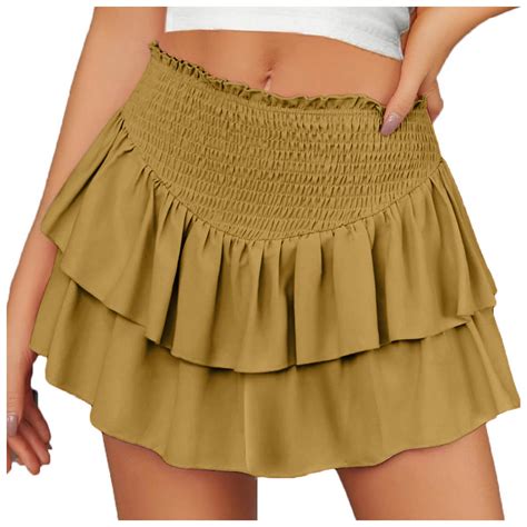 Uayotse Women S Pleated Mini Skirt Sexy Lace High Waisted Ruffles Lingerie Short Skirts Yellow L