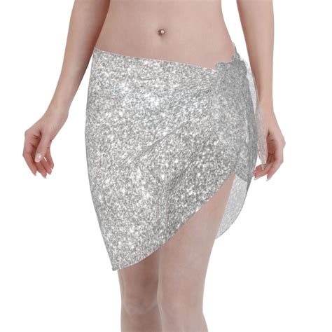 Coaee GlitterSilver Women S Short Sarongs Beach Wrap Sheer Bikini Wraps Chiffon Cover Ups For