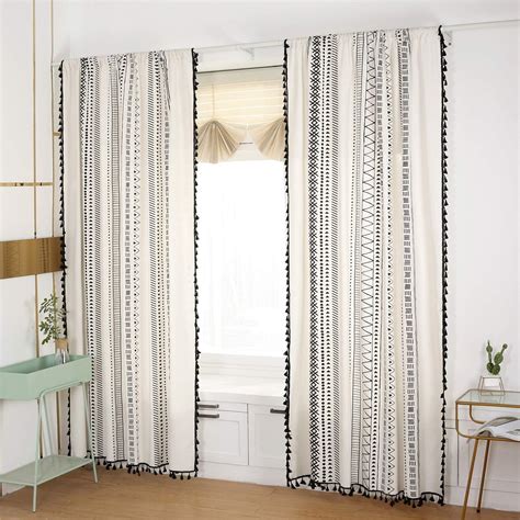 Styho Bohemian Bedroom Window Curtain with Tassels Cotton Linen Vintage ...
