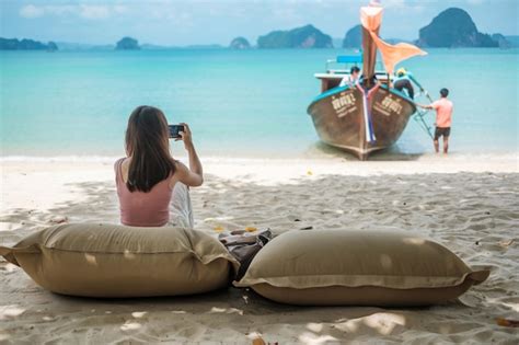 Premium Photo Woman Tourist Rest On Beautiful Beach Island At Summer