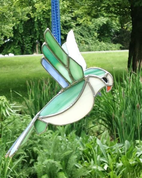 Parakeet Flying Bird Ornament In 3d Stained Glass Window Etsy