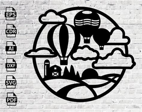 Hot Air Balloon Laser Cut Svg Dxf Glowforge Files Wall Sticker Engraving Decal Template Cnc
