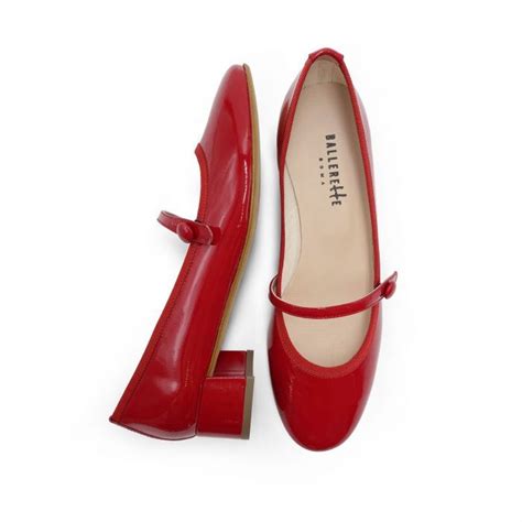 Red Patent Leather Ballet Flats With Strap And Heel Ballerette Patent Leather Ballet Flats