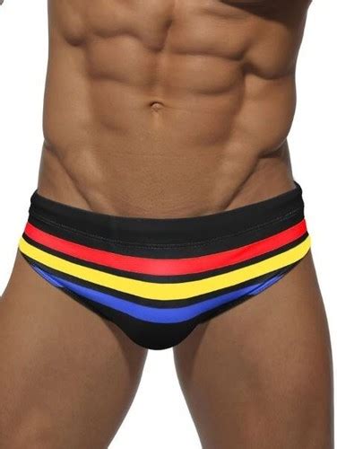 New Men S Sexy Black Color Strip Low Rise Bikini Style Swim Brief Gay Interest EBay