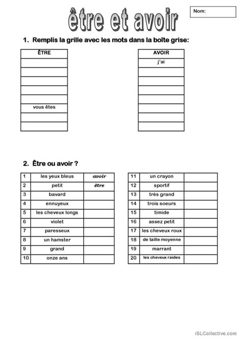 être et avoir English ESL worksheets pdf doc