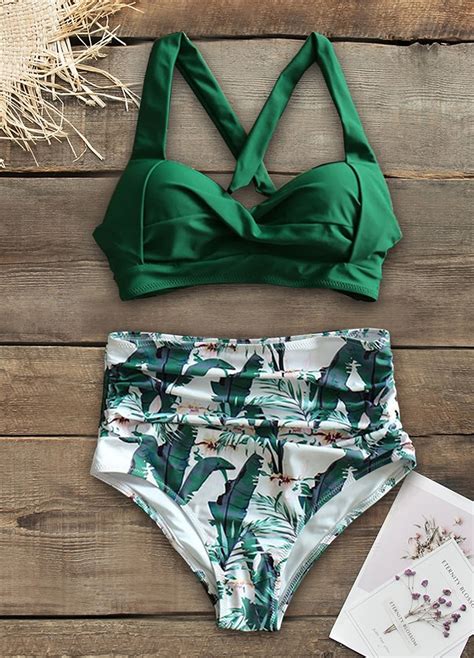 Darklove Дамски бански костюми от части Crossover Bikini Top с висока талия Триъгълни бански