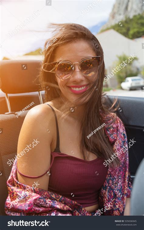 Happy Brunette Girl Sitting Smiling Back Stock Photo Shutterstock