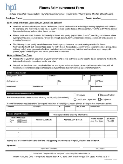 Fillable Online Fitness Reimbursement Form Health Plans Inc Fax Email