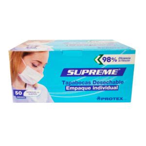 TAPABOCAS DESECHABLE ELÁSTICO EMPAQUE INDIVIDUAL SUPREME PROTEX S A S