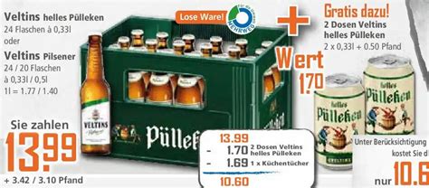 Veltins helles pülleken oder Veltins Pilsener 24x0 33 20x0 5 L Angebot