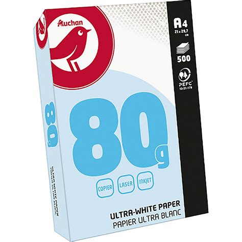 Auchan Ramette De Papier Ultra Blanc 500 Feuilles A4 80g Pas Cher